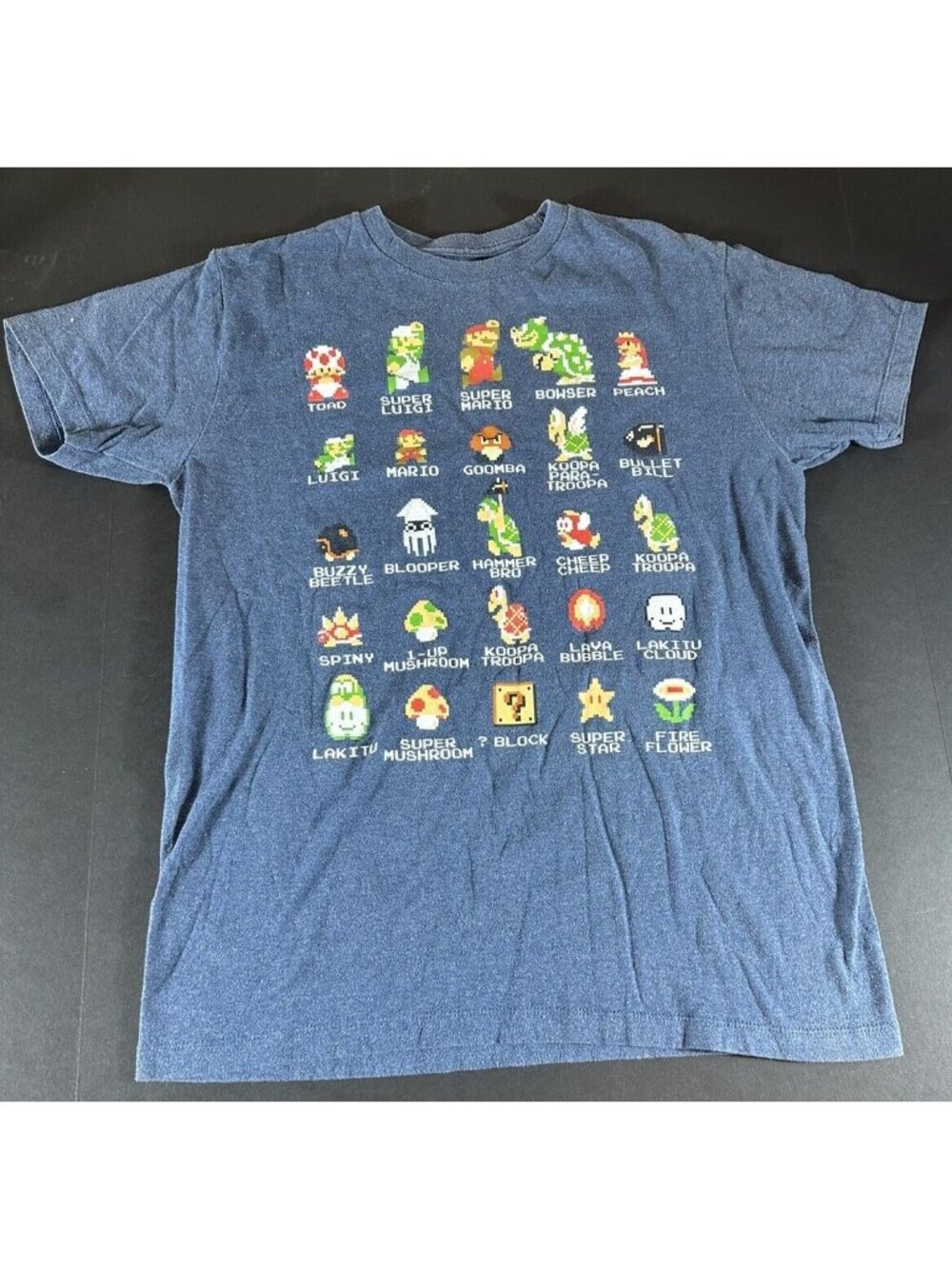 Mens Super Mario Bros Pixel Characters T Shirt NES Nintendo Size M Grey